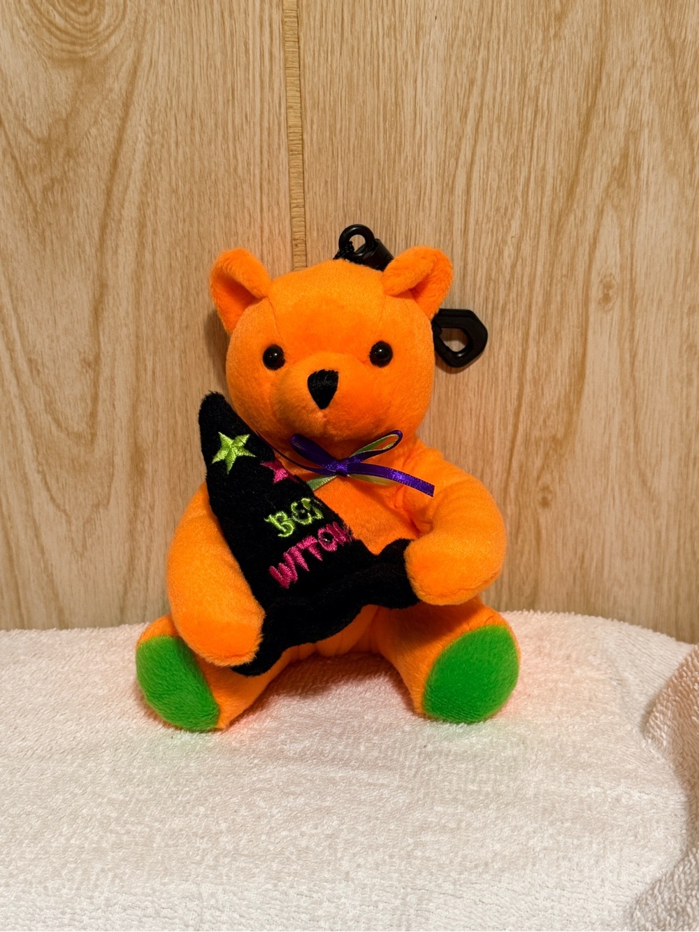 Orange Plush Bear Toy with Black Witch Hat - Kids Plush